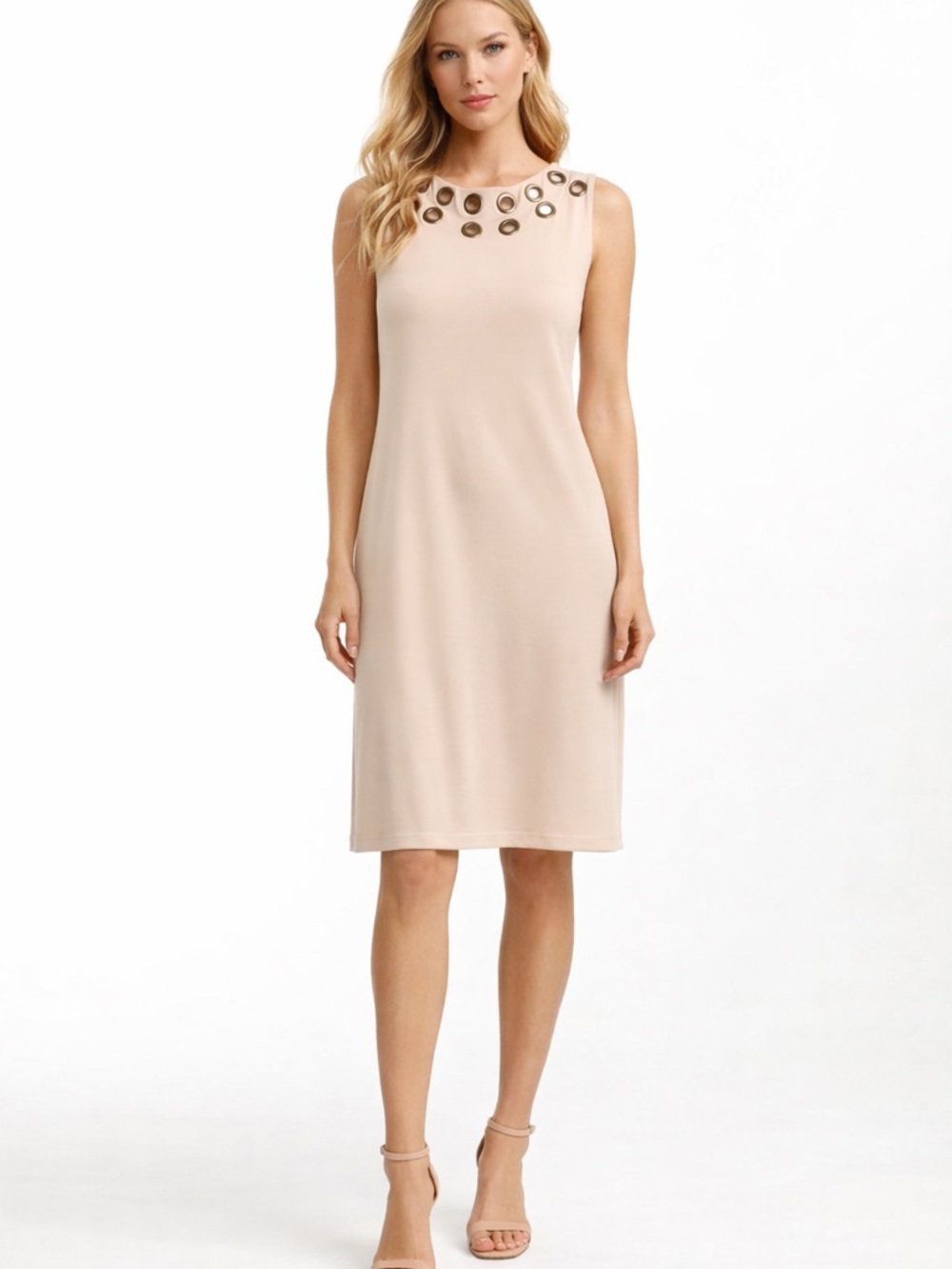 eva varro Cream Sleeveless Shift Dress with Grommet Neck